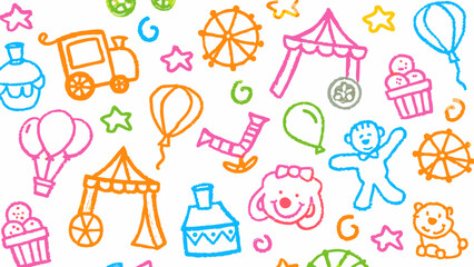 Cute kid crayon hand drawn icon background. Vector kid sketch illustration. Cute crayon children pattern.