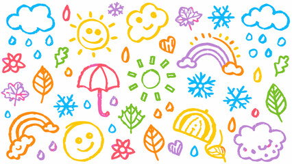 Cute kid crayon hand drawn icon background. Vector kid sketch illustration. Cute crayon children pattern.