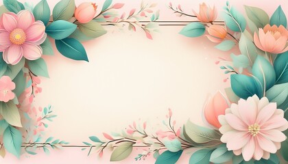 pastel floral frame with copy space delicate flower and leaf illustration for springtime greetings and feminine designs