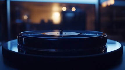 Dark Vinyl Record Spinning On Turntable
