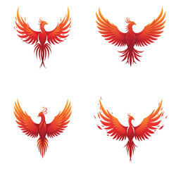 Red Phoenix Logo Set – Fiery Flame Bird Vectors, Legendary Firebirds, Tribal Tattoo Designs, Rebirth Icons, Mythical Flying Creature Art