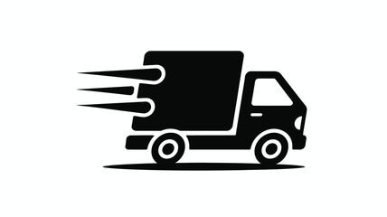 Fototapeta premium A black and white graphic of a delivery truck speeding to its destination on a white background
