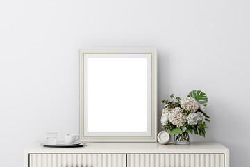 white frame mockup and flowers