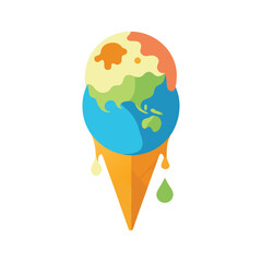 Melting Earth in Ice Cream Cone Symbolizing Global Warming, Climate Change Awareness, Environmental Crisis, Planet in Danger Illustration