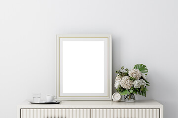 Elegant Empty Frame Mockup with Floral Arrangement