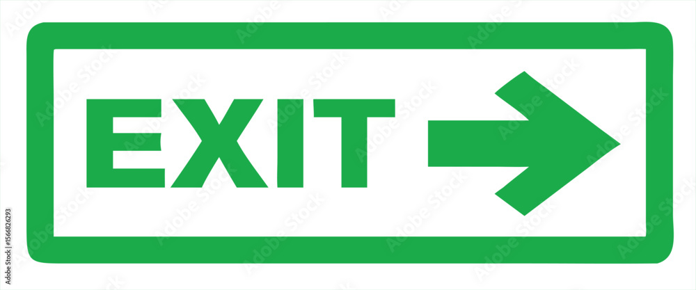 Poster a green exit sign with a rightward-pointing arrow symbol indicating a way out. ideal for use in safe