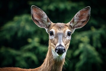 Obraz premium Close-up Portrait of a Whitetail Deer Doe in a Natural Forest Setting, Alert and Curious
