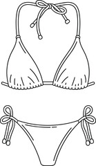 Women's Classic Triangle Bikini Swimwear Set Flat Technical Drawing, Halter Top and Tie-Side Bottom Design for Beachwear Production, Summer Vacation.