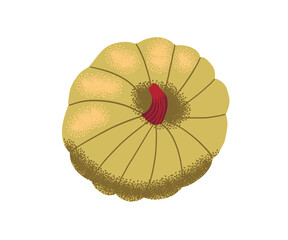 Light green ornamental pumpkin with red stem and round shape, isolated on white background.
