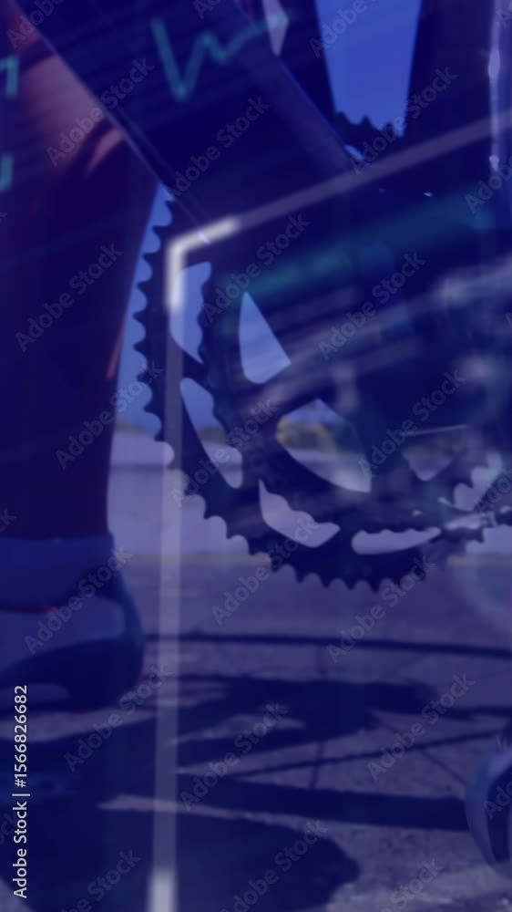 Poster animation of interface and data processing over feet of cyclist