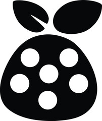 Simple black and white icon of a ladybug with two leaves at the top representing nature and simplicity