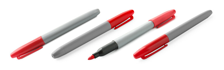 Bright red marker isolated on white, collage