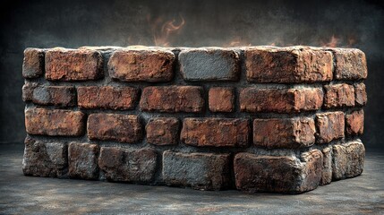 Rustic brick wall with textured surface and subtle smoke effects in dim lighting