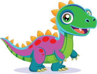 Fototapeta premium Cheerful Cartoon Dinosaur Illustration with Bright Colors and Friendly Expression