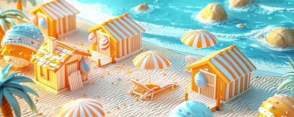 Isometric Scene of Summer Beach Huts