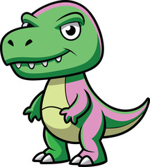 Fototapeta premium Cartoon Tyrannosaurus Rex Character with Pink and Green Coloring on White