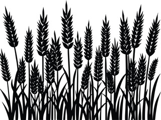 A striking black silhouette of a dense field of wheat stalks and blades against a clean white background conveying natural growth and simplicity