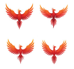 Red Phoenix Logo Set – Fiery Flame Bird Vectors, Legendary Firebirds, Tribal Tattoo Designs, Rebirth Icons, Mythical Flying Creature Art
