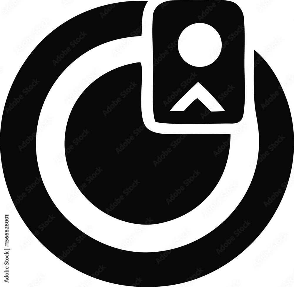 Poster abstract black and white circular logo with a stylized profile icon representing user or person with