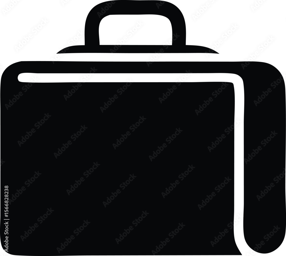 Poster simple black silhouette of a briefcase with a rounded handle and clean lines representing travel and