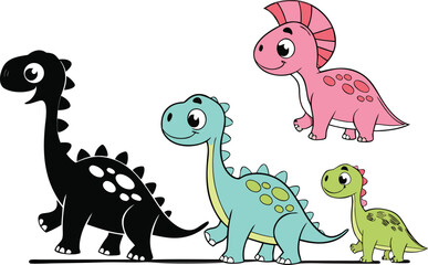 Obraz premium Cartoon Dinosaurs Illustration Set of Cute Prehistoric Animals for Kids