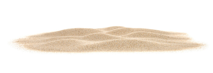 Desert sand dune isolated on white background and texture. Heap of dry beach sand on white background