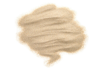 A pile of sea sand lies on a white isolated background, close up.