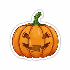 Cartoon JackoLantern Sticker Smiling Halloween Pumpkin on White Background.