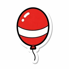 Cartoon Red Balloon Sticker with White Stripe and Glossy Highlight.