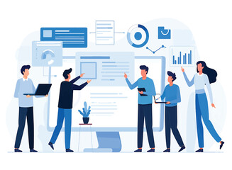 Team Collaboration Data Analysis & Project Management Vector Illustration