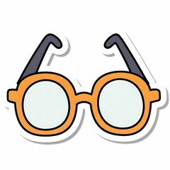 Charming Sticker Design Round Orange Glasses with Dark Gray Arms Illustrative Style.