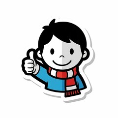 Cheerful Cartoon Boy with Thumbs Up and Scarf Flat Design.