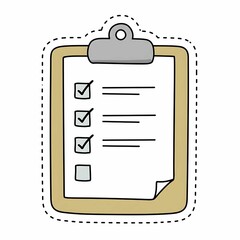 HandDrawn Checklist on Clipboard Cute Beige and White ToDo List with Dashed Border.