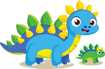 Obraz premium Cartoon Stegosaurus Family Illustration with Cute Baby Dinosaur and Parent