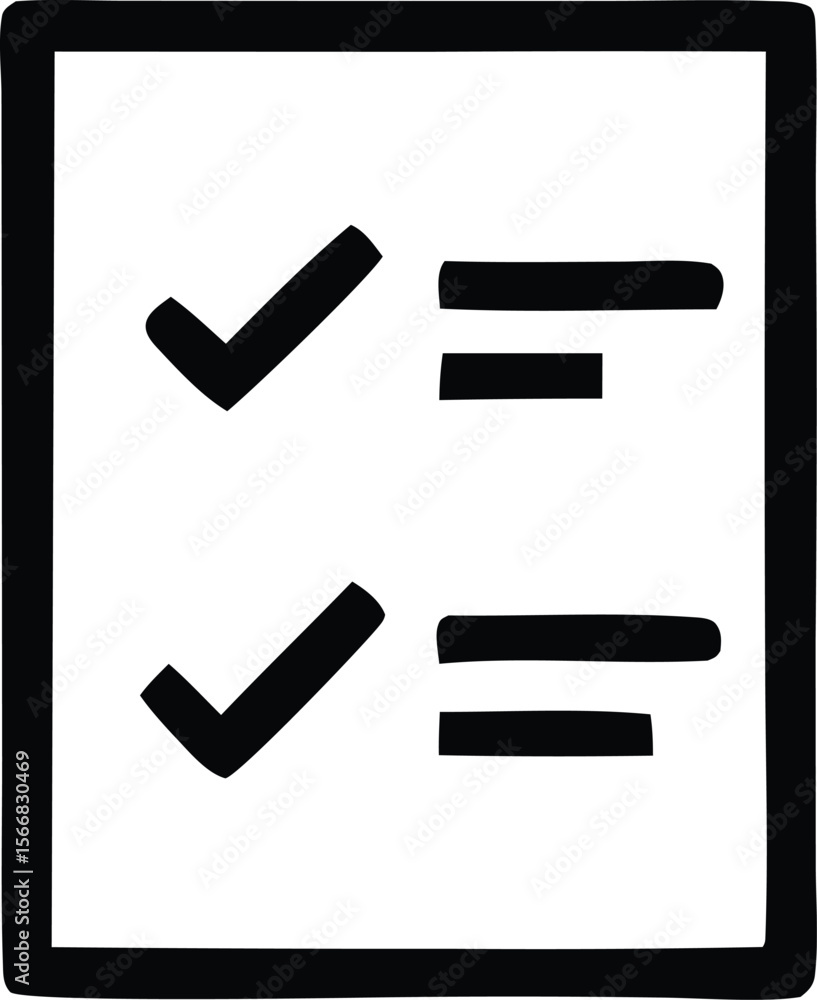 Poster simple black and white illustration of a checklist with two completed tasks marked by checkmarks and