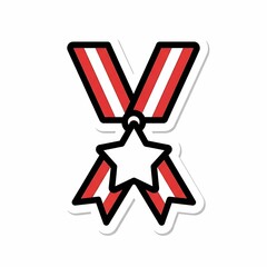 Patriotic Medal Illustration StarShaped Award with Red and White Ribbons Vector Design.
