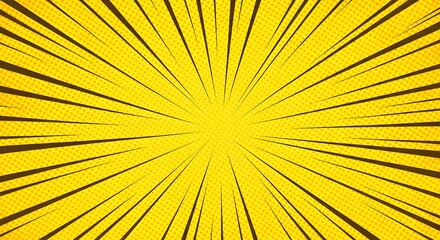 Dynamic yellow comic book speed lines radiating outwards from a central point, creating a vibrant, energetic background.