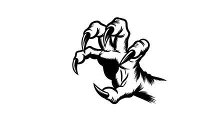 Claw hand logo with grabbing, attack, vector, and white.