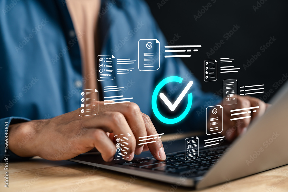 Aufkleber Digital checklist and survey questionnaire with document verification and task tracking, online form management, and workflow optimization for productivity.