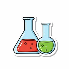 Vibrant Cartoon Erlenmeyer Flasks Red Green Liquid Stickers.