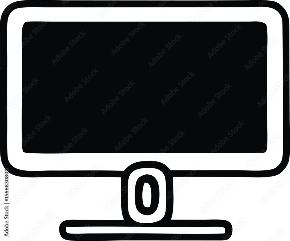 Poster a simple black and white cartoon drawing of a computer monitor with a thick outline and a circular b