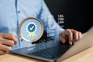 Quality control and document checklist concept with digital verification, task assignment, audit...