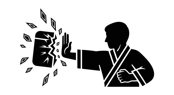 Karate master breaking target Self defence art.