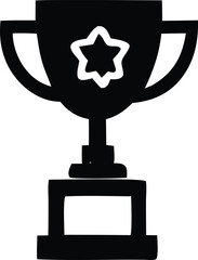 A bold black silhouette of a classic trophy cup adorned with a stylized white star on its front symbolizing achievement and victory