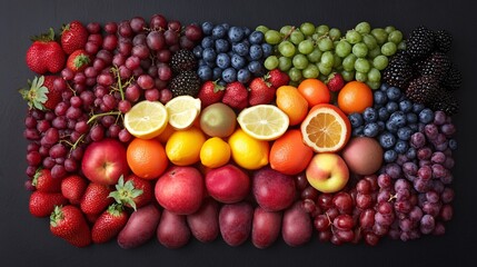 colorful assortment of fresh fruits including strawberries lemons apples grapes oranges and berries for healthy eating and nutrition