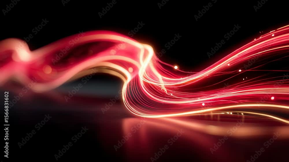 Poster dynamic red light waves flowing across a dark background in motion visuals