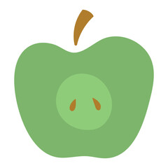 Green apple cut, half, Rosh Hashanah symbol, isolated on transparent. Hand drawn flat vector illustration. Traditional Hebrew New Year clip art, seasonal summer, autumn fruit design element