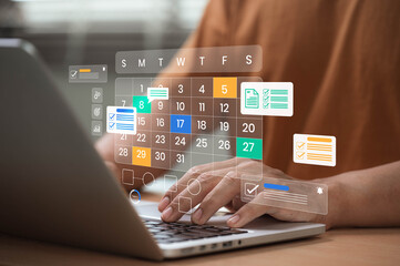 Digital calendar and task planner interface with checklist, reminders, and automation tools used to...