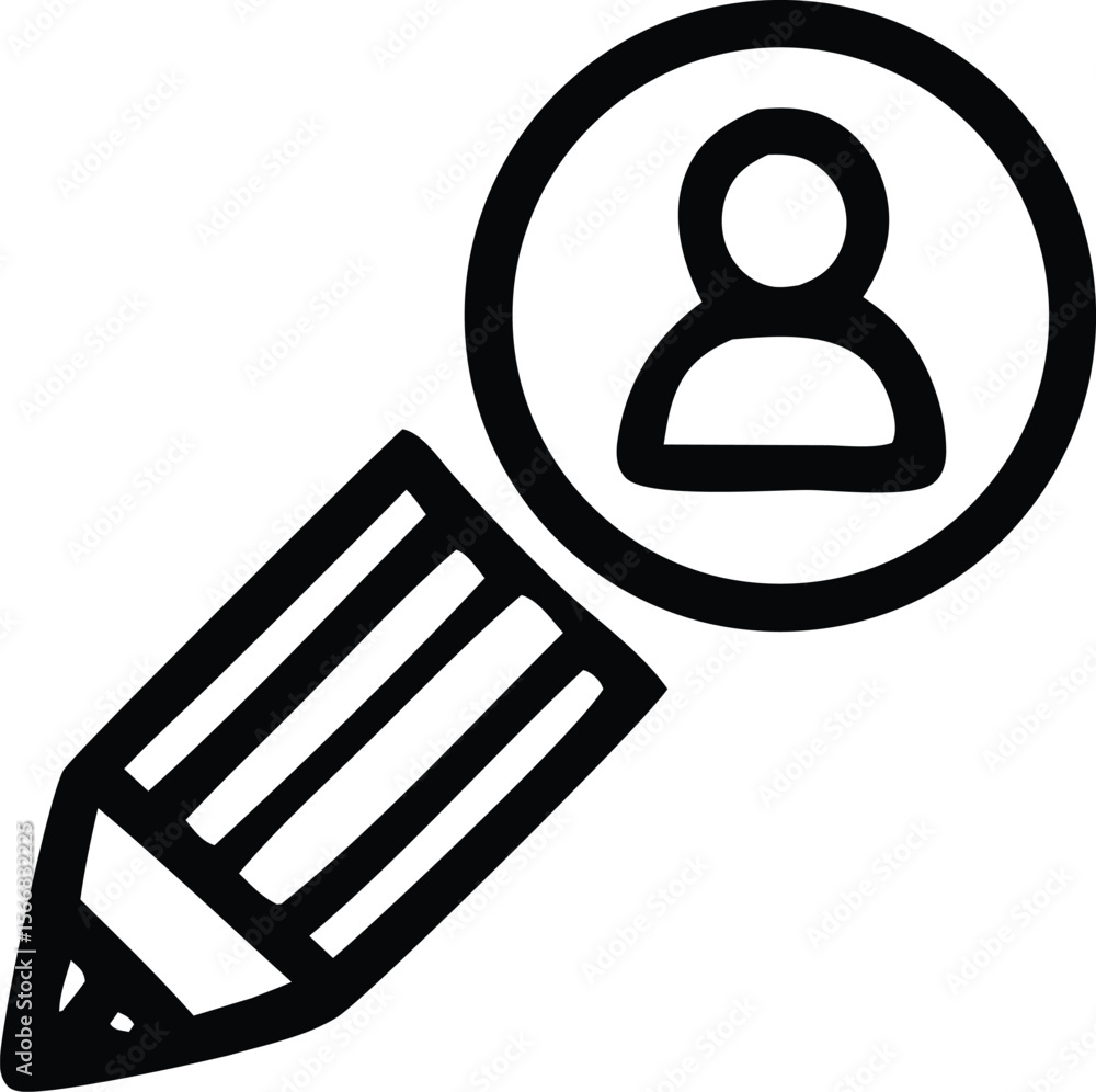 Poster simple black and white icon representing a pencil writing on a profile or user account symbol symbol