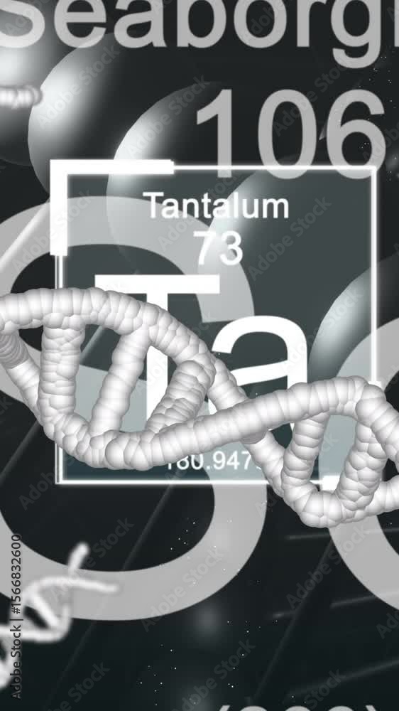 Poster animation of elements over dna and number on black background